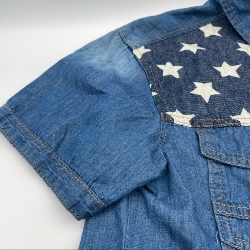 Vintage American Flag Denim Shirt S Womens Top Shirt Stars Stripes Patriotic - Picture 3 of 9